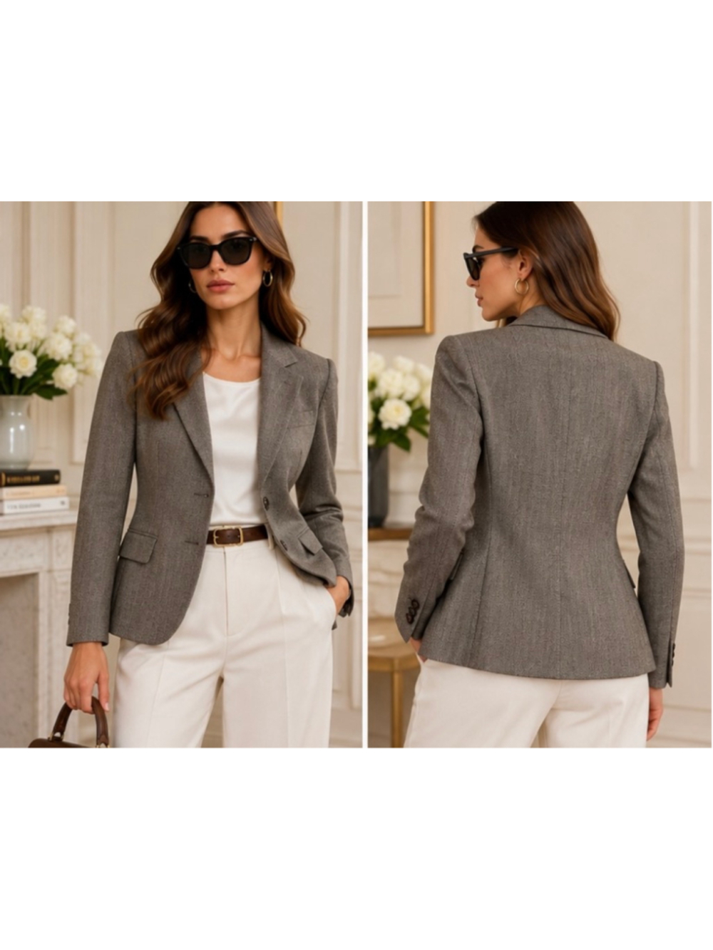 Luciano Barbera Wool Blend Blazer, Brown, Size 10 Italian Lux New w Tag